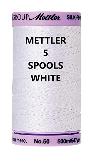 5 Pack Mettler Silk-Finish Solid Cotton Thread, 547 Yd/500M, White… #TOP19