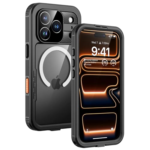 Lanhiem Magnetic for iPhone 17 Pro Max Case, IP68 Waterproof Dustproof, Built-in Screen Protector [Compatible with Magsafe] Heavy Duty Rugged Cover Full Body Phone Case, 6.9 inch, Black