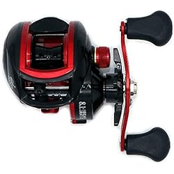 Caña Rock Fishing NUZAMAS Carretes de Pesca Baitcaster Reel 8.1: 1 de Alta Velocidad con Sistema de Freno Ajustable Rodamientos de Bolas Carrete de Pesca de baitcasting de mar para Zurdos, Negro, rojo