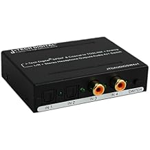 J-Tech Digital Optical SPDIF/Coaxial Digital to RCA L/R Analog Audio Converter 4x3 Switch with 3.5mm Jack Support Headphone/Speaker Outputs JTDAUDIOSW4x1