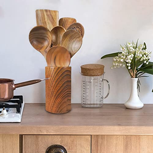 Wooden Kitchen Utensil Set With Flat Spatula, Fried Spatula, Slotted Spatula, Kitchen Utensils Holder, Strainer Spoon, Salad Fork, Salad Spoon, And Mixing Spoon (8 Pieces) #TOP1