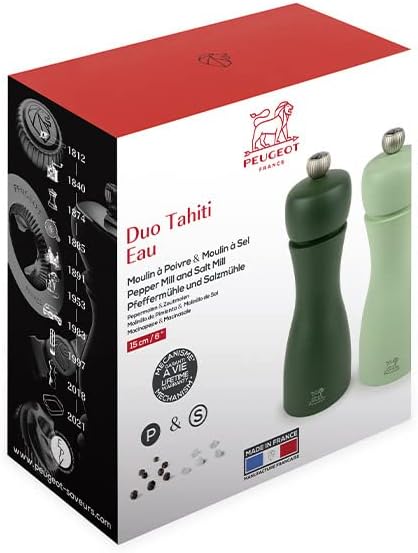 Peugeot Tahiti Duo Su Yeşili Tuz ve Karabiber Değirmeni Seti 15 cm - 6 inç, Deniz Köpüğü ve Nane