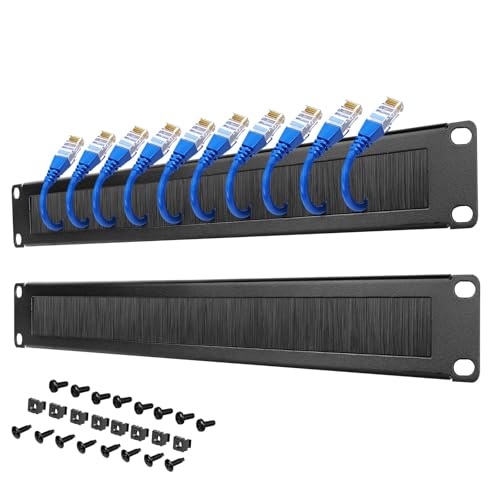 Tecmojo 1U Rack Mount Cable Management Panel with Brush Rack Brush Panel for 19 inch Server Rack or Network Cabinet Black 2 Pack