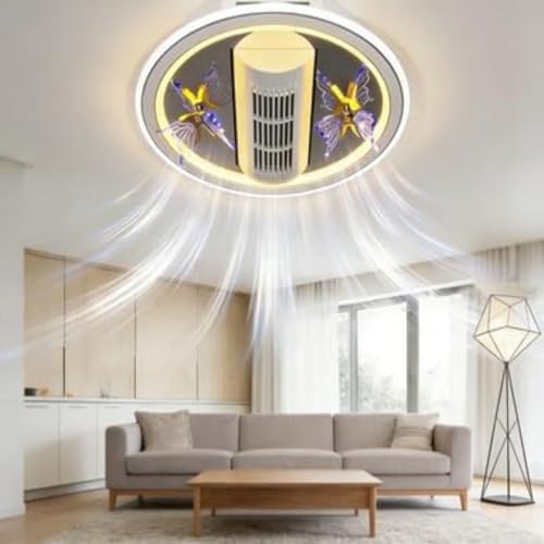 Gtminan 22 Bladeless Ceiling Fan with Lights and Remote Butterfly Design Flush Mount Modern Ceiling Fan 6 Speeds Quiet DC Motor Dimmable LED (3000K-6000K) for Bedroom Living Room