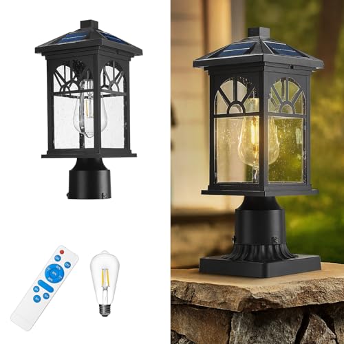 zeyu Solar Post Light with Remote, Exterior Lamp Post Light, ZYX112P SL BK
