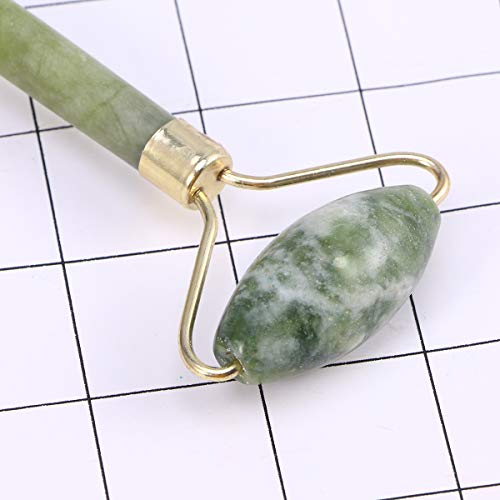 Lurrose 2 peças de rolo de jade gelo e placa de raspagem, massageador facial de quartzo, ferramenta