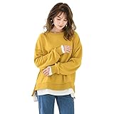 [Ｋａｙｉｙａｓｕ] レディース トップス 重ね着風 長袖 プルオーバーパーカー カジュアル スウェットトレーナー ゆったり 可愛い 薄手 普段着 春 秋 M~XL (イエロー, L)