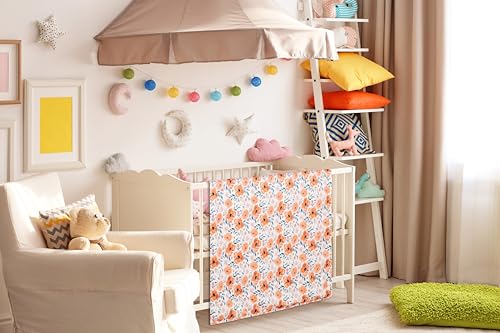 Image of Baby Plush Mink Blanket Double Layer with Dotted Backing for Baby Girl or Baby Boy Holiday Thanksgiving (Orange Floral)