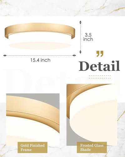 Image of 16 inch Gold LED Flush Mount Ceiling Light, 36W, 5CCT | 3300LM, 3000K /3500K /4000K /5000K /6000K, Close to Ceiling Light Fixtures for Bedroom Kitchen, Milk Glass, AD-22008-L16-GD