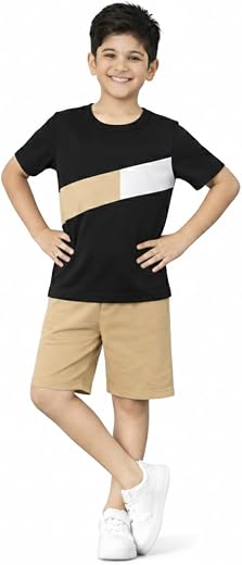 KEESOR Round Neck T-shirt with Shorts | Boys Casual T-shirt Shorts Set
