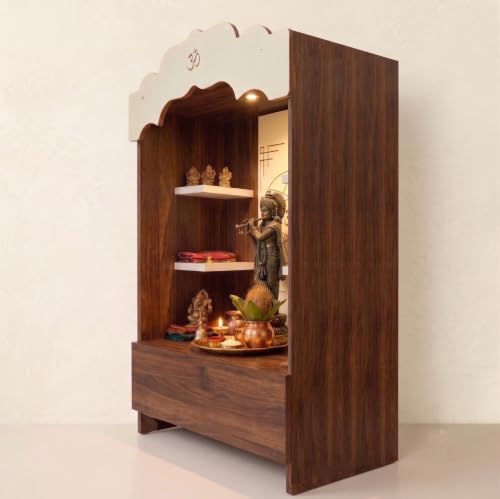 Image of Alpine Willow 3 Ft X 2 Ft Wooden Temple (DIY Assembly-Do it Yourself) I Mandir for Home I Pooja ghar I Corian Design devghar I Medium Size Temple for Home I Pooja Mandir Unit I Devghar with LED Light