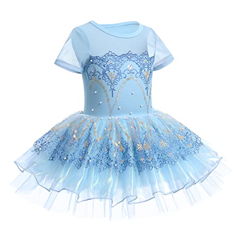 Afavom Ballet Leotards For Toddler Girls Sequin Flower Ballet Dance Dress Mesh Lace Leotard Tutu Skirted Ballet Outfit Kids Ballerina Costume Dancewear For Stage Performance Blue 5-6 Years #TOP1