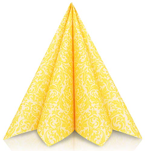 GRUBly® Serviettes en Papier Motifs Jaune | Identique au Tissu | Parfaite déco de Table Anniversaire, Serviette Papier Mariage, dîner, BBQ | QUALITÉ AIRLAID | 40 x 40cm | Pack de 50