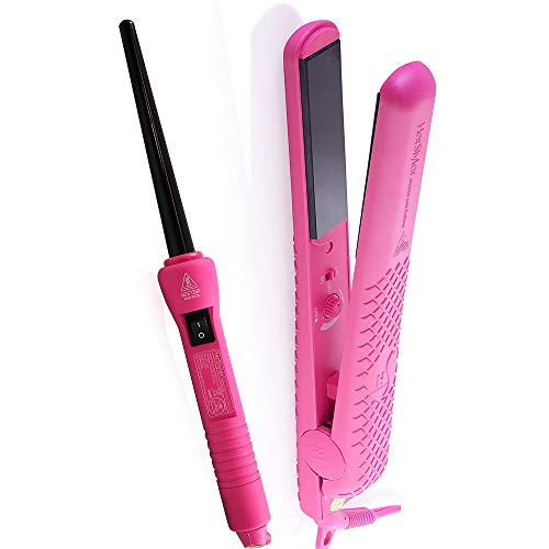 2 Pack Herstyler Baby Curls Mini Curling Iron and Colorful Seasons Ceramic Flat Iron