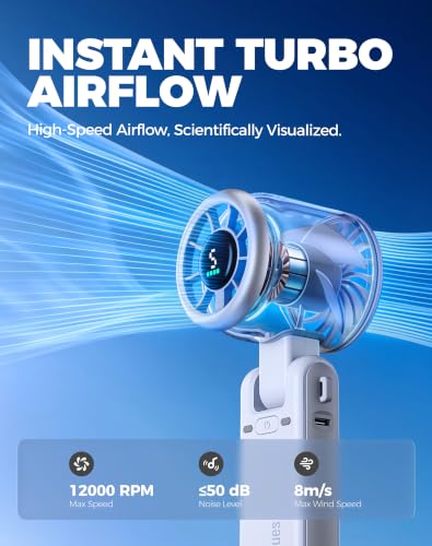 Diveblues Portable Handheld Turbo Fan, 5 Gear Wind, Battery Operated, Up to 12 Working Hours, 3 IN 1 Hand Fan with Air Turbo Tech Cooling Fan for Outdoor Activities, Travel, Working, Silvery white - image 7