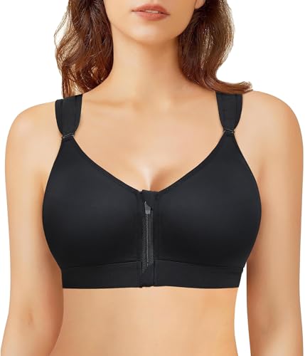 Bafully Damen Postoperativer Halt Sport BH Vorderverschluss Racerback Abnehmbar Gepolsterter BH(Schwarz, L) Bafully Damen Postoperativer Halt Sport BH Vorderverschluss Racerback Abnehmbar Gepolsterter BH(Schwarz, L)