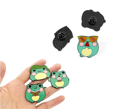 Image of 8 Pieces Green Brooch Pin Pack Fun Frog Emoji Brooch Happy Frog Charm Cute Jewelry Charm Enamel Frog Anime Pins For Backpack Jacket Pins for Teens
