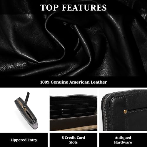 American Leather Co. Austin Continental Wallet for Women, Black, 100% Genuine Leather Wallet for Cards with RFID Contactless Technology, Functional & Fashionable, Women's Wallets with Bifold Slots3