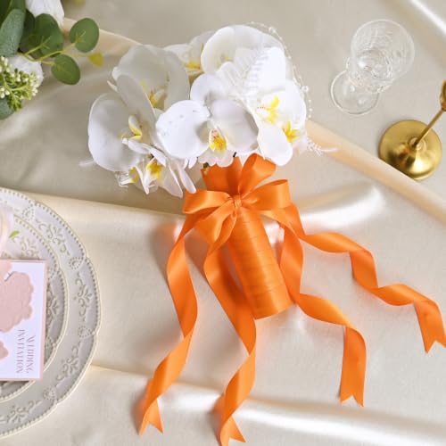 Image of Double Face Autumn Orange Satin Ribbon 7 /8 inch X 25 Yards Polyester Autumn Orange Ribbon for Gift Wrapping Very Suitable for Weddings Party Invitation Decorations and More