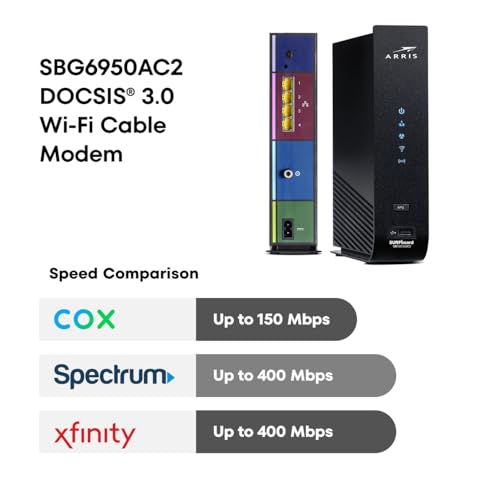Image of ARRIS Surfboard SBG6950AC2 DOCSIS 3.0 Cable Modem & AC1900 Wi-Fi Router , Approved for Comcast Xfinity, Cox, Charter Spectrum & more , Four 1 Gbps Ports , 400 Mbps Max Internet Speeds