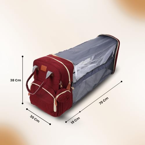 Image of Diaper Bag Backpack with Built-in Changing Station,Large Capacity Waterproof Mummy Bag with Bassinet,Insulated Pockets,Laptop Compartment & Organizer for Baby Essentials Travel,Unisex-Maroon