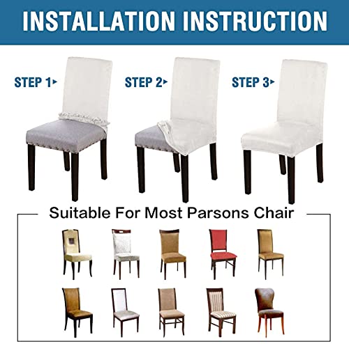 Stretch Waterproof Dining Room Chair Slipcovers, Stretch Suede Fabric Removable Dining Chair Covers Seat Slipcover, Chair Covers For Kitchen Hotel-White-Set Of 6 #TOP5