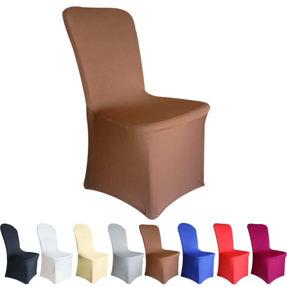 Time to Sparkle Chair Cover Spandex Lycra Stretch Slipcovers Dining Chair Cover Wedding Banquet Party Flat Front (Coffee)