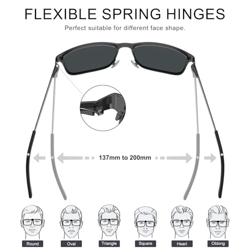 CARFIA Metal Mens Sunglasses Polarized - UV400 Protection Cool Shades with Grid Pattern & Leather Case CA52233