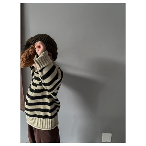 Toddler Baby Boys Girls Pullover Sweaters Curled Collar Fall Winter Soft Warm Stripe Knit Sweater Tops3