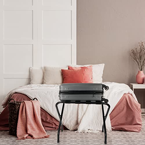Pelopy 8 Pack Luggage Rack Steel Folding Suitcase Stand Black Luggage Racks With Nylon Straps For Home Hotel Bedroom Closet Guest Room Travel Vacation Motels Supplies #TOP4