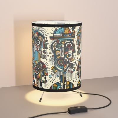 Generic Modern Table Lamp with Artistic Pattern Shade, Tripod Base, Boho Style