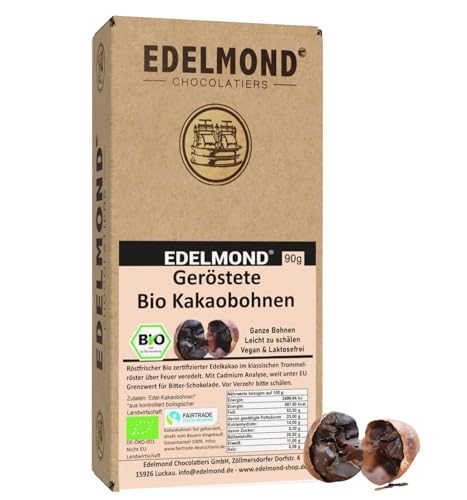 Rohe Kakaobohnen – Bio & Fairtrade – 90 g naturbelassen – Vegan & Zuckerfrei – Handverlesen & sonnengetrocknet – Superfood Snack mit Antioxidantien - Edelmond