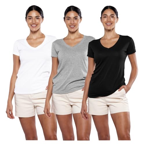 La Mejor Lista de Playera Mujer disponible en línea. 44 Alfani Playera para Mujer Cuello V, Manga Corta, Casual, 3 Pack - Blanco/Negro/Gris - M