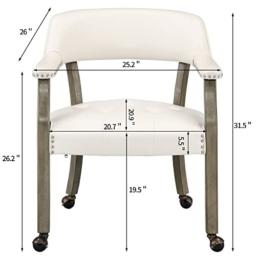 LEEMTORIG-Dining-Chairs-with-Casters-and-Arms-Accent-Kitchen-Table-Chairs-with-Wheels-Roller-Poker-Table-Chairs-Wooden-Game-Table-Chairs-Captains-Chair-Grey-Legs-Ivory-SY-1318-WT
