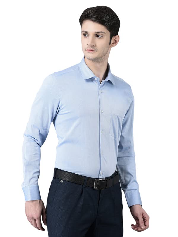 Image of Canoe Men's Regular Fit Blue Color Cotton Fabric 38 Size Button Closure Formal Shirt Collared Neck Pattern Chest Pocket Spread Collar