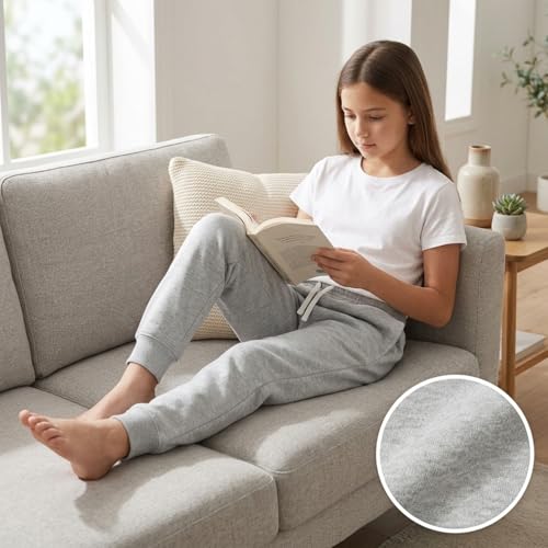 Image of EVERYDAY KIDS Girls' Cotton Fleece Sweatpants; Girls' Activewear Jogger Pants - Soft and Breathable Cotton /Poly Blend