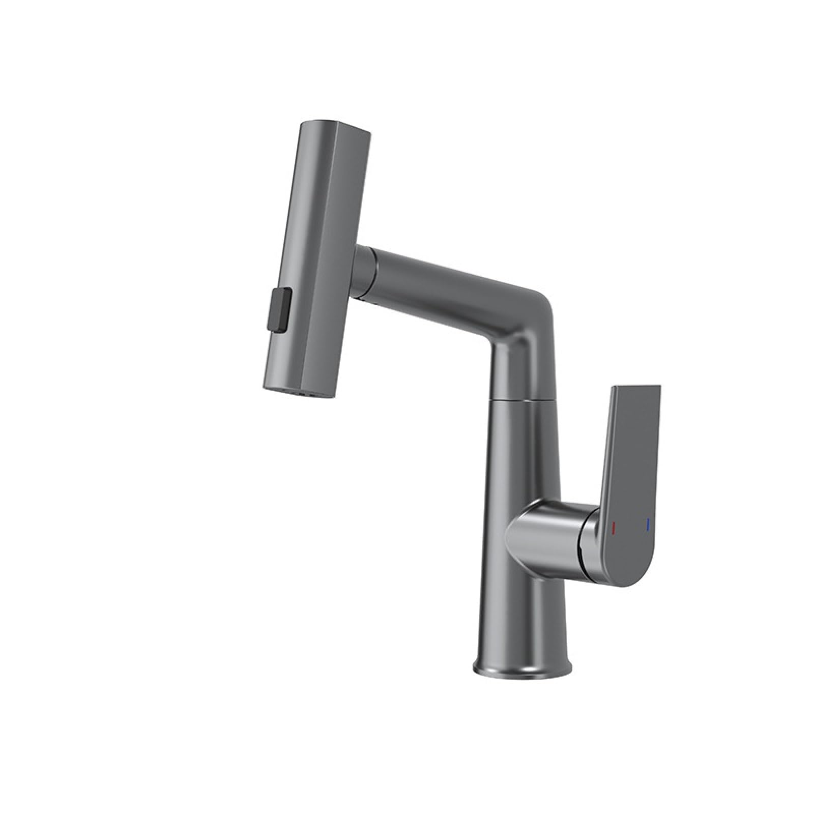 Fanjubei Bullet Ash Bathroom Hot And Cold Pull-Out Faucet With Adjustable Rotating Basin Faucet, Gun Ash
