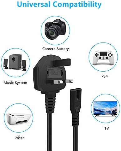 Figure 8 AC Power Cable, aifulo IEC C7 Mains Power Lead, 2 Pin Universal UK Plug Power Cord Compatible with PS4, Xbox One S / X, LED LCD Smart TV Monitor, Pixma, Printer, Surface Laptop Charger