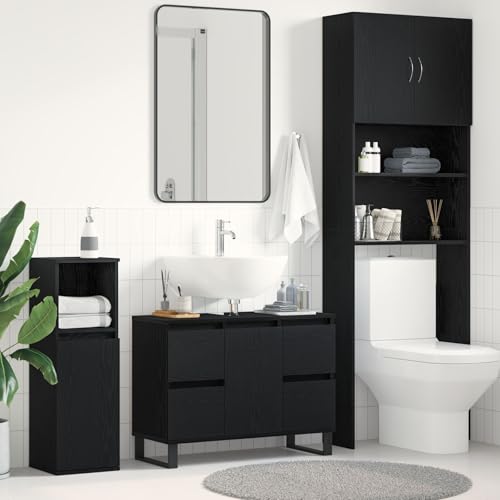 Homgoday Mueble de baño Lavabo Negro Roble 80x33x60 cm Madera elaborada Gabinete de Baño,Auxiliar de Madera, Gabinete de Almacenamiento,para Sala de Estar, Cocina, Entrada