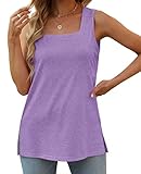 Tunic Tops for Women Loose Fit Sleeveless Side Split Plain Shirts Purple L