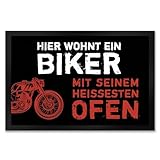 trendaffe - Hier wohnt EIN Biker mit seinem heißesten Ofen Fußmatte XXL mit Motorrad Motiv