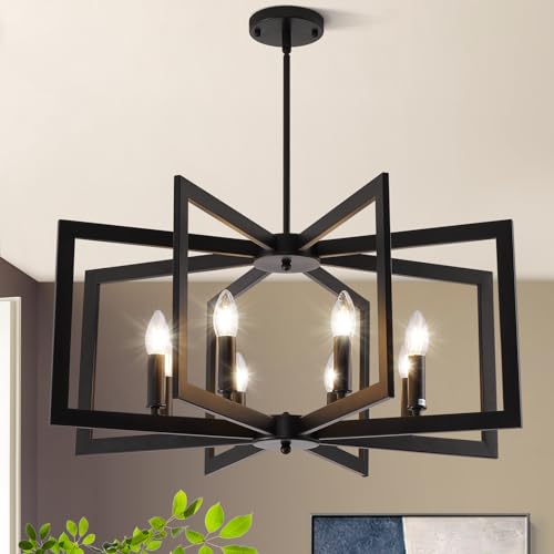 27.6"Modern Black Chandelier for Dining Room, 8-Light Easy To Install