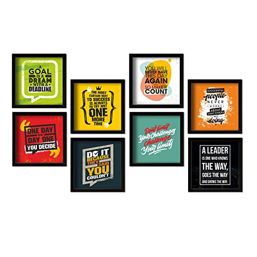 Image of PAPER PLANE DESIGN Motivational Quotes Wall Framed Poster, Office Decor, Inpirational Frame with Quotes.Set of 8 Size (10 x 10 Inch) (MDF POSTERS)