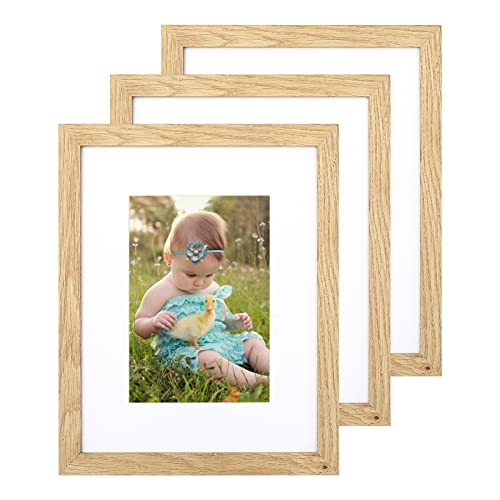 Wood Picture Photo Frame Set of 3,Size in 8x10 Inch without Mat and 5x7 Inch with Mat,Plexiglass Front for Wall Mounting or Tabletop in Living Room Bedroom,Gallery(Wood Grain)