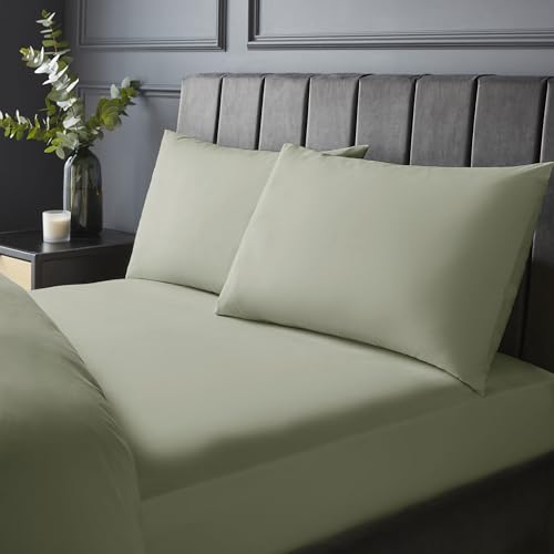 Silentnight Pure Cotton Fitted Sheet - Cool Soft Touch 200 Thread Count - Extra Deep 40cm Bed Mattress Sheet - Breathable 100% Cotton - Elasticated Corners, Machine Washable, Sage Green, King
