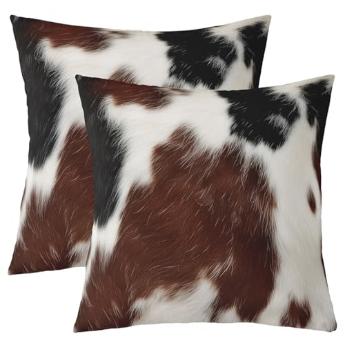Set of 2 Cow Fur Printed Throw Pillow Covers,Cowhid Cushion
