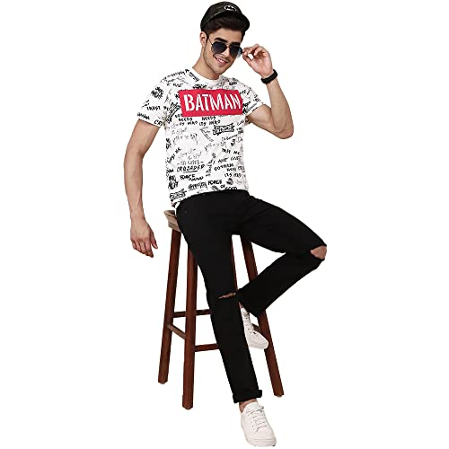 Image of Free Authority Batman Printed Regular Fit White Cotton Men's T-Shirt