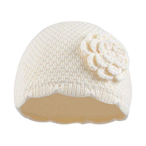 Pesaat Warm Winter Baby Knitted Hat Soft Cotton Girl Beret Hats Infant Toddler Flower Beanie (White Flowers, S) #TOP29
