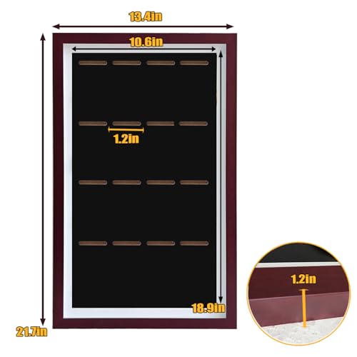 Image of Medal Display Case, 16 Sports Medal Display Case | 21.7x13.4x1.2 in, Mahogany, Solid Wood, Wall-Mounted, Large Marathon Display Frame for Runners, Swimming, All Sports Medal