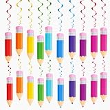 36 Stück Deko Stifte Einschulung, Spiralhänger mit Farbstift Design, Schulanfang Party Deko, Hängende Girlande für Schuleinführung, Klassenzimmer & Grundschule Dekoration